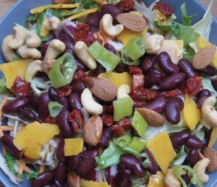 Spicy Salad with Kidney Beans, Cheddar, and Nuts