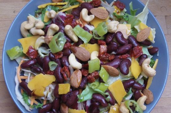 Spicy Salad with Kidney Beans, Cheddar, and Nuts