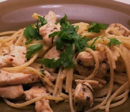 Chicken Pasta with Anchovy Rosemary Sauce