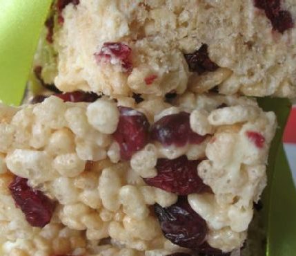 Cranberry and White Chocolate Rice Krispies Squares