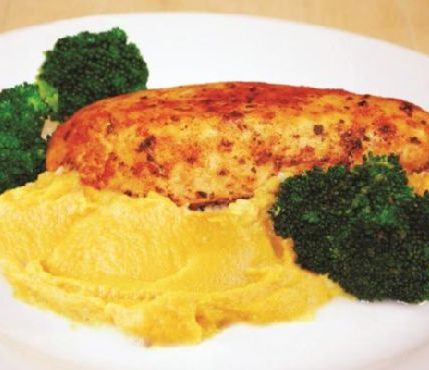 Herb Chicken with Sweet Potato Mash and Sautéed Broccoli