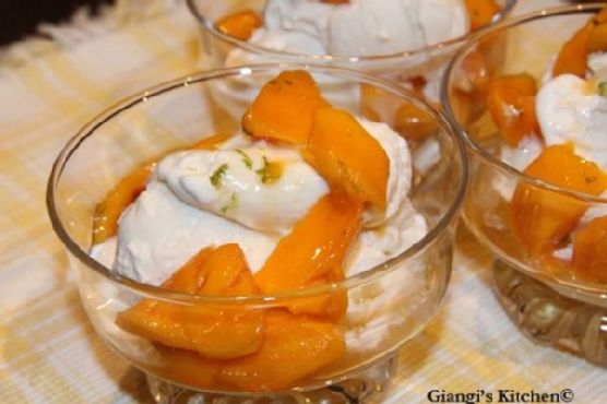 Mangoes with Rum and Ice Cream