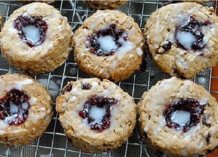 Raspberry Thumbprint Wholewheat Scones with Macadamia Nuts