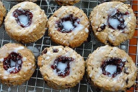 Raspberry Thumbprint Wholewheat Scones with Macadamia Nuts