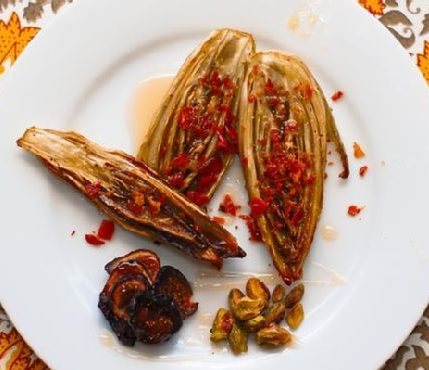 Roasted Endive Salad with Prosciutto, Figs and Pistachios