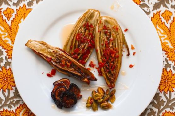 Roasted Endive Salad with Prosciutto, Figs and Pistachios