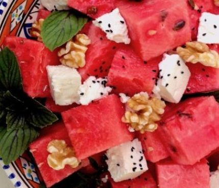 Watermelon Salad with Feta, Walnut & Nigella Seeds