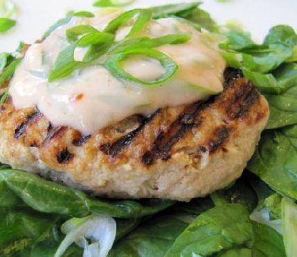 Apple Cheddar Turkey Burgers with Chipotle Yogurt Sauce