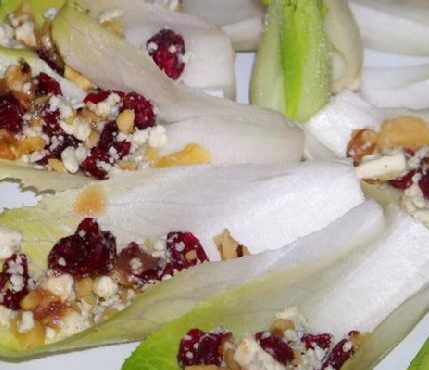 Endive Appetizer with Blue Cheese, Dried Cranberries and Walnuts