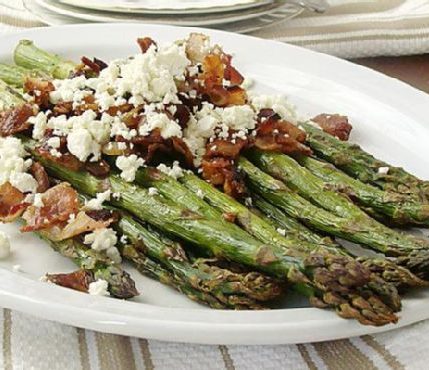 Roasted Asparagus with Bacon and Feta Cheese