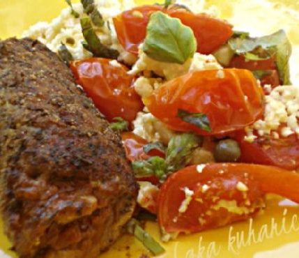 Steaks with Pesto, Tomatoes and Feta Cheese