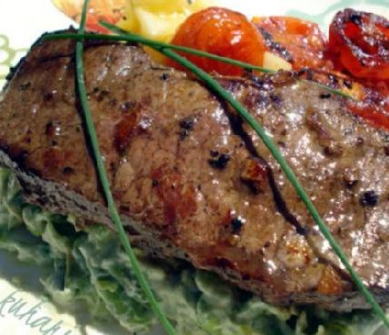 Strip Steak with Roasted Cherry Tomatoes and Vegetable Mash