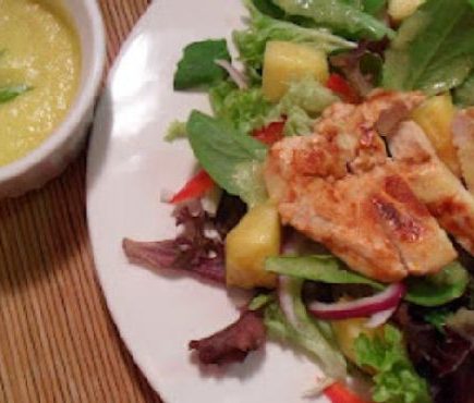 Chicken and Spring Mix Salad with Spicy Pineapple Dressing